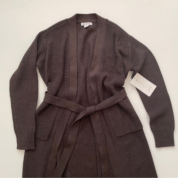 Athleta Scenic Wrap Cardigan Sweater Size XS Walnut Brown Cozy Long Merino Wool - Picture 5 of 10
